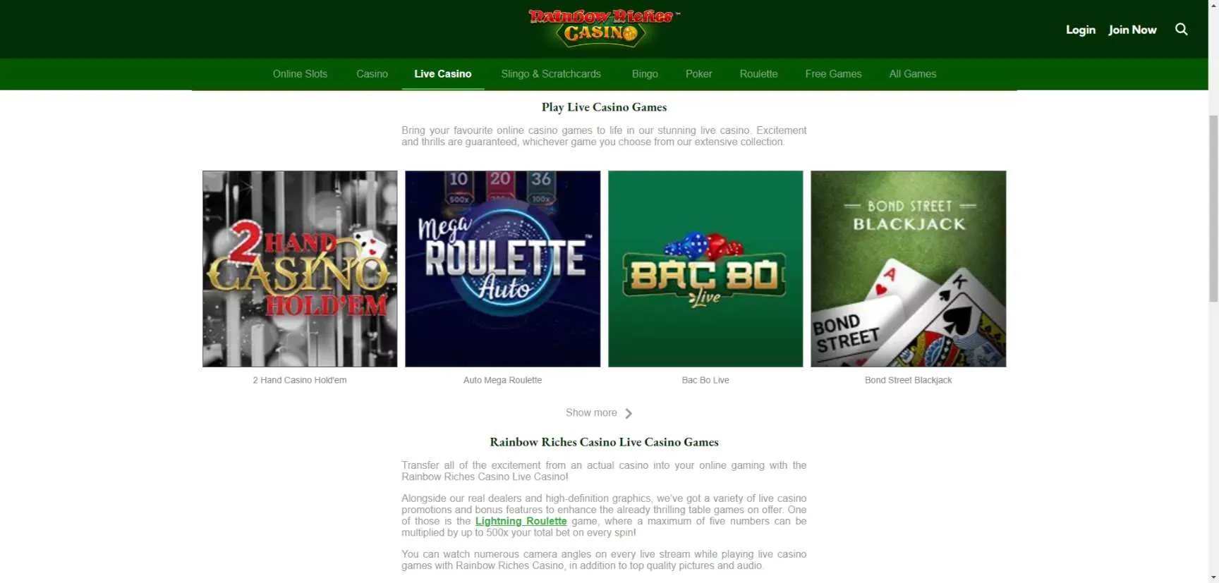 Rainbow riches live casino