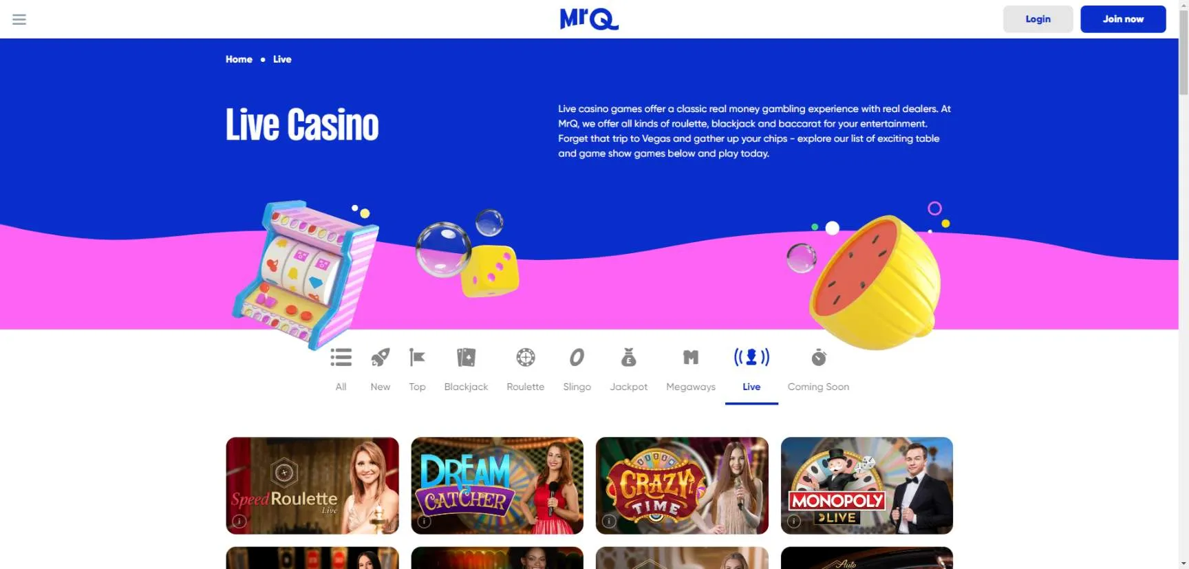 Mr q live casino games