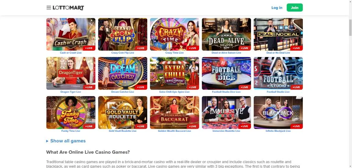 Lottomart Casino Live Casino Games