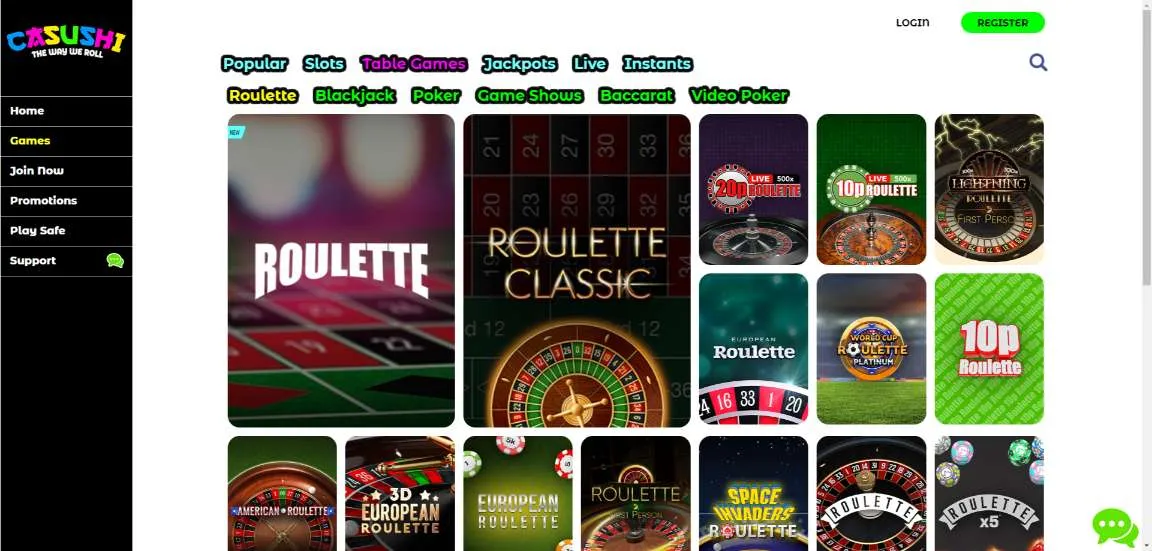 Casushi Casino Table Games