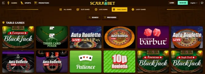 Scarabet Casino Table Games