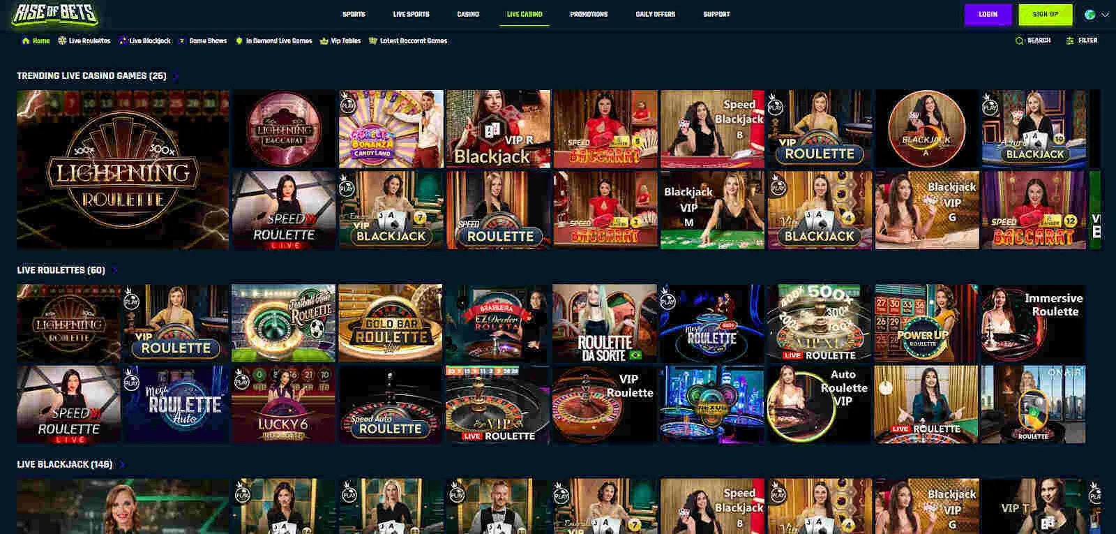 Rise of Bets Live Dealer Games