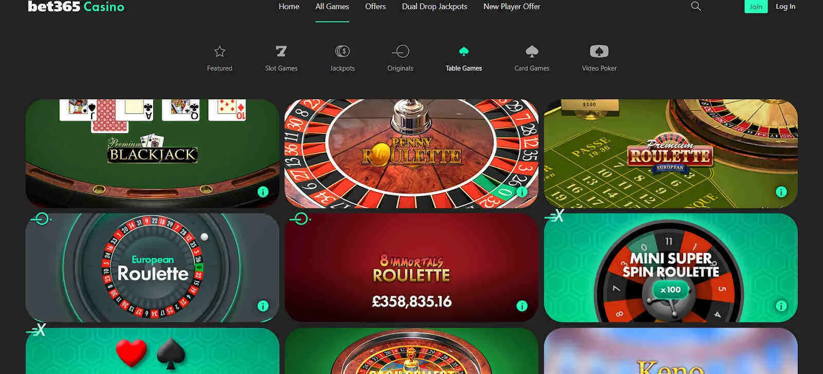 Bet365 Table Games