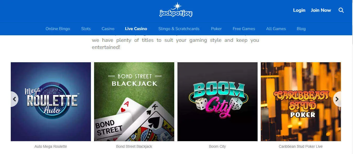 Jackpotjoy Live Casino