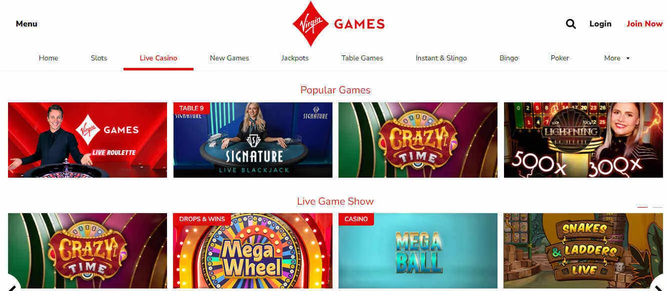 Virgin Games Casino Live Games