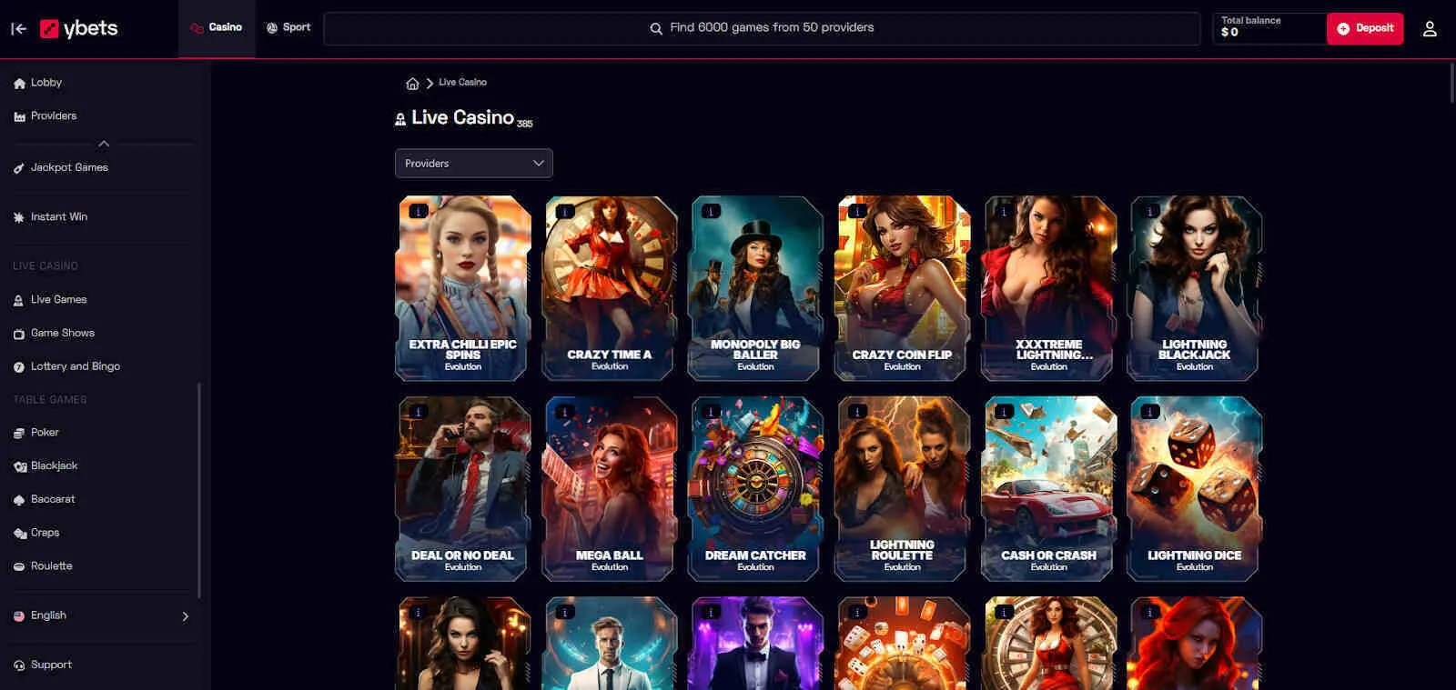 Ybets Casino Live Dealer Games