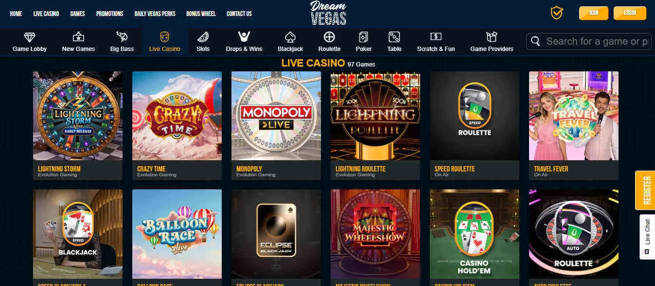 Dream Vegas Live Casino Games