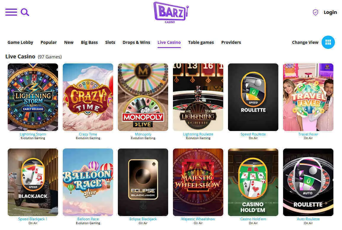 Barz Casino live dealer games