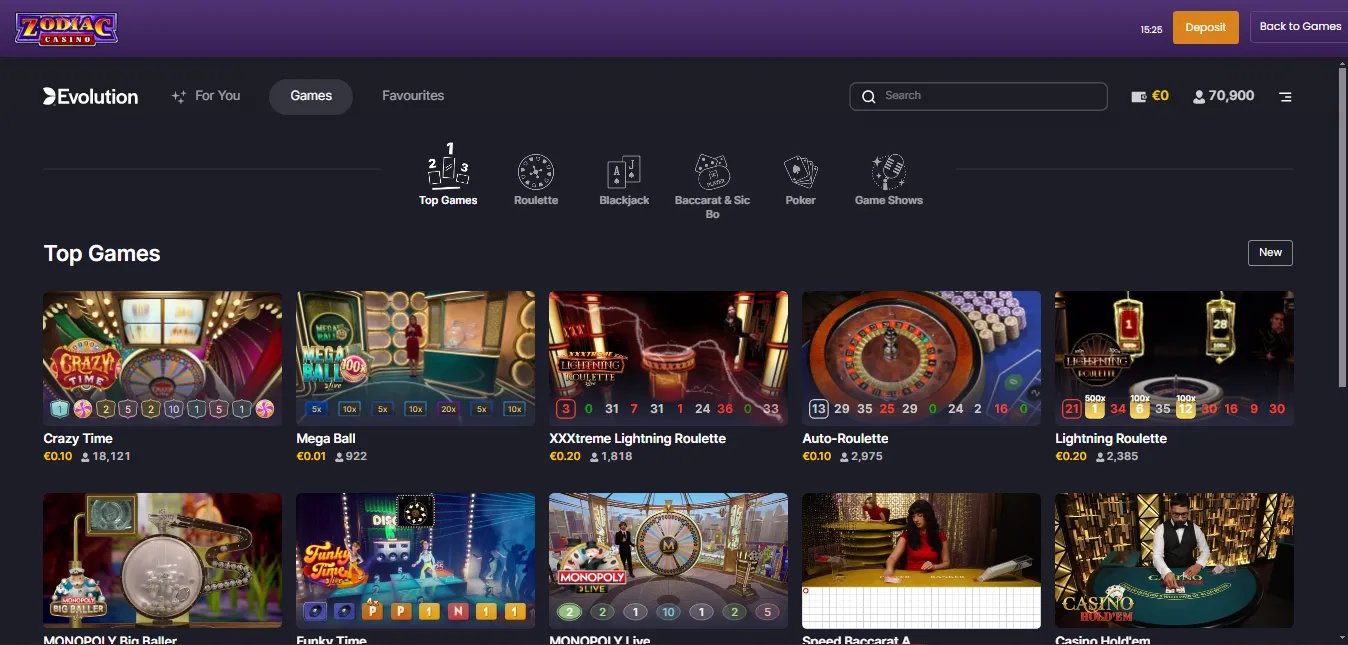 Zodiac Casino Live Casino