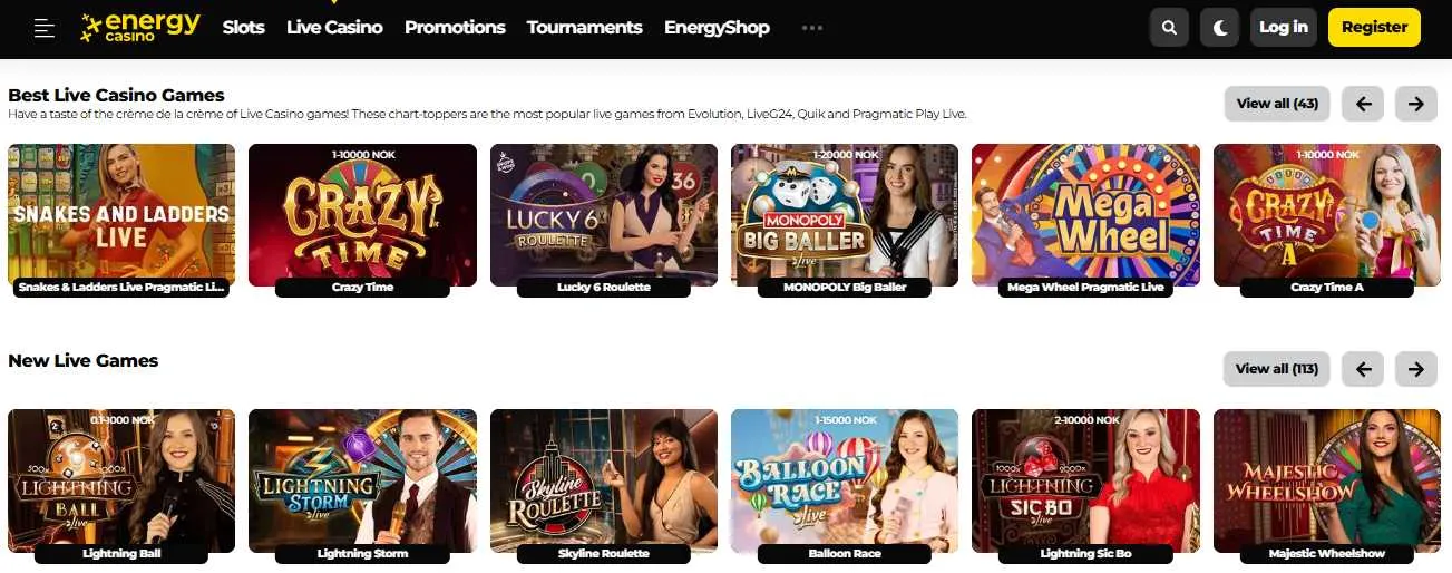 Energy Casino Live Casino Background Image