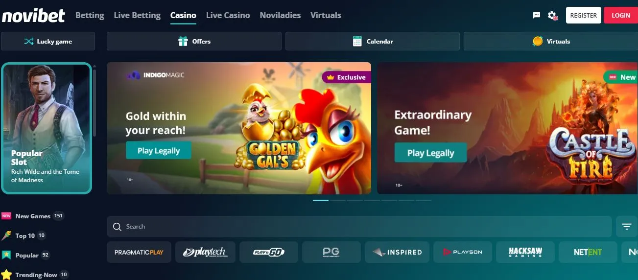 Novibet Casino Homepage Background Image