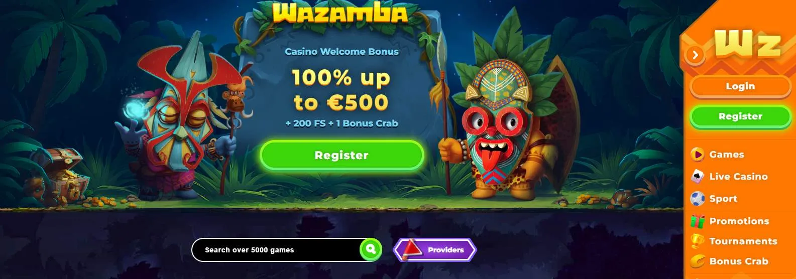 Wazamba Casino Homepage