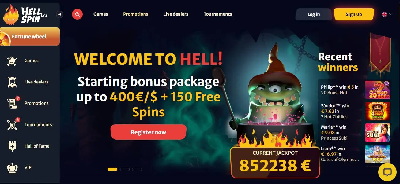 HellSpin Casino Homepage