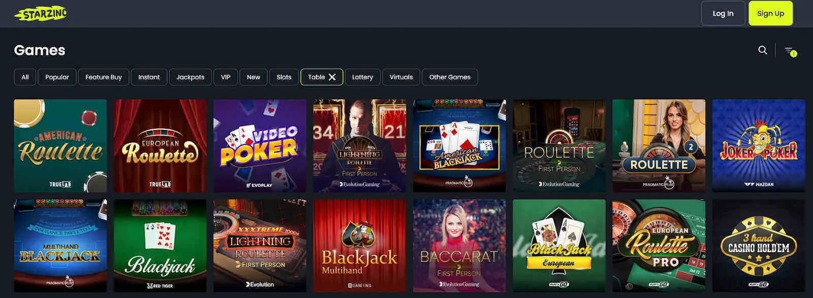 Starzino Casino Table Games Background Image