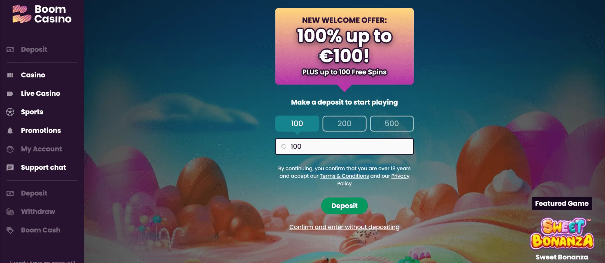 Boom Casino Homepage Background Image