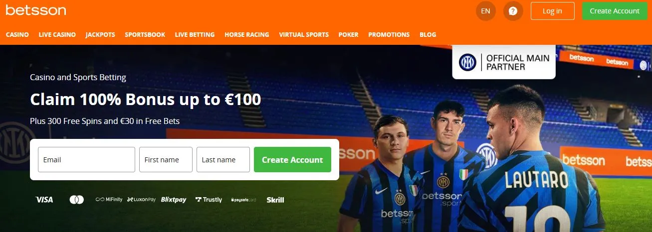 Betsson Casino Homepage Background Image