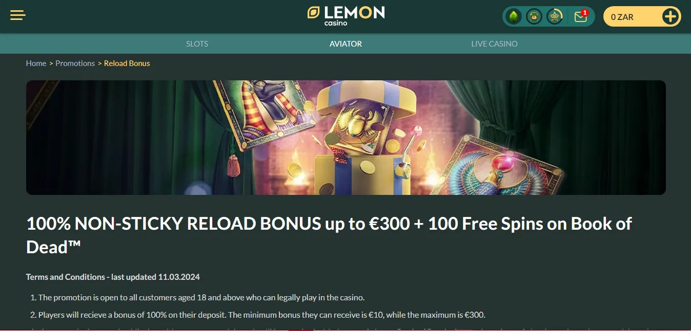 Lemon Casino Reload Bonus Background Image