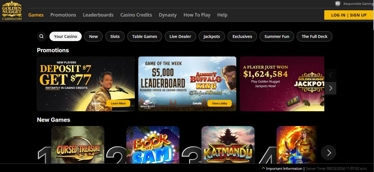 Golden Nugget Casino Homepage Background Image