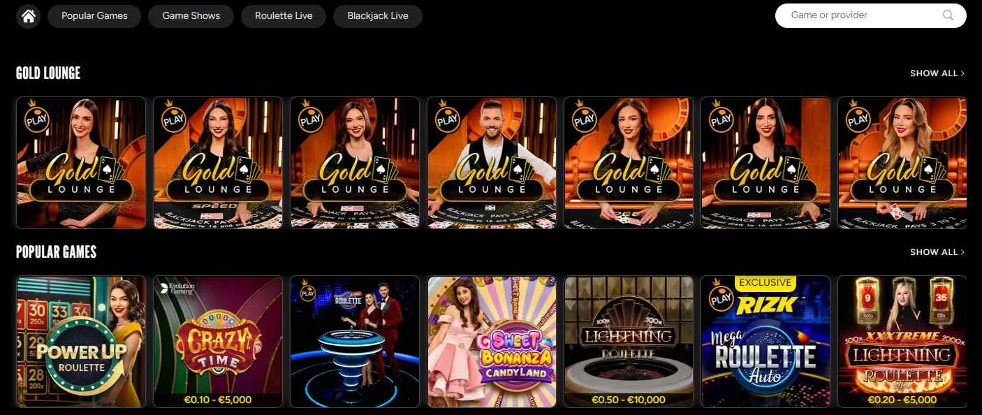 Rizk Casino Live Casino Background Image