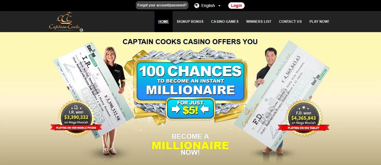 Captain Cooks Casino Homepage