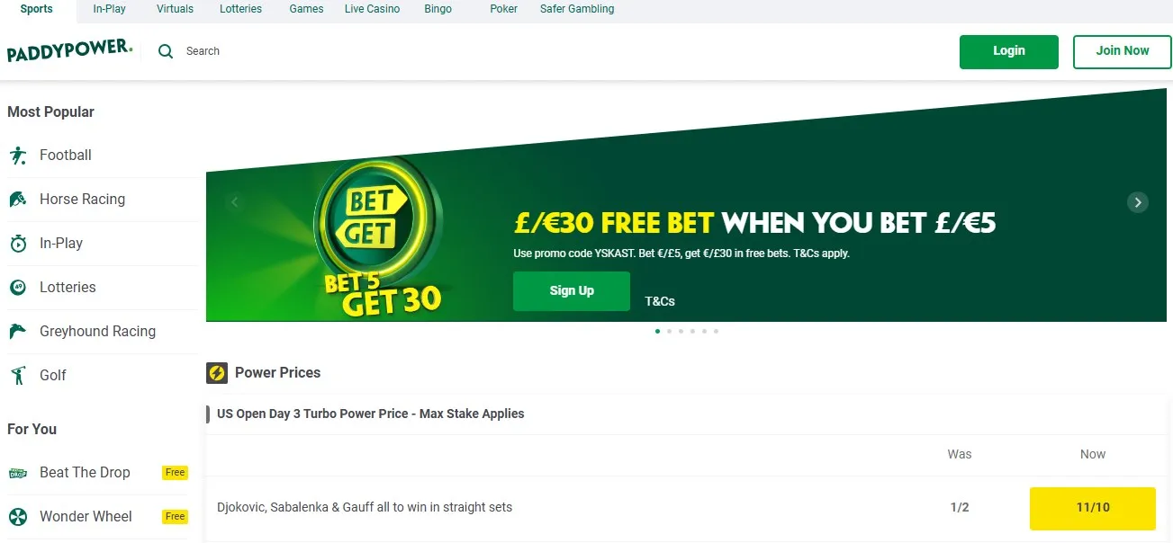 Paddy Power Casino Homepage