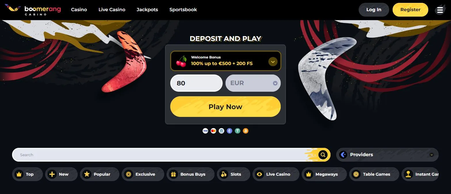 Boomerang Casino Homepage