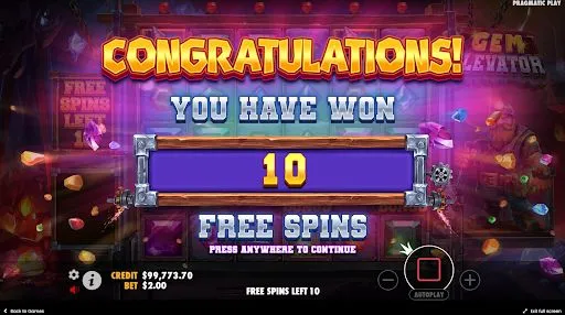 gem elevator free spins