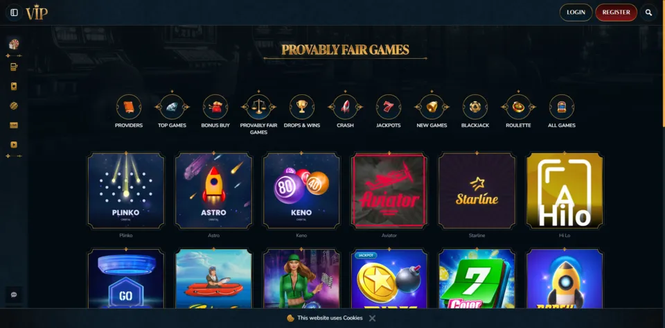 VIPCasino Provably Fair Games Background Image