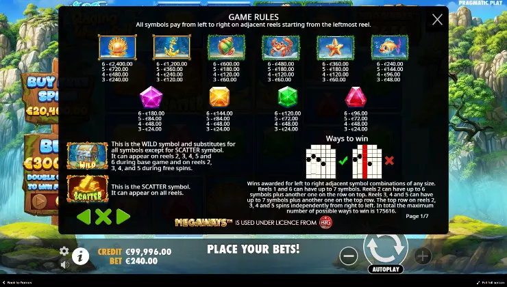 Raging Waterfall Megaways Paytable Background Image