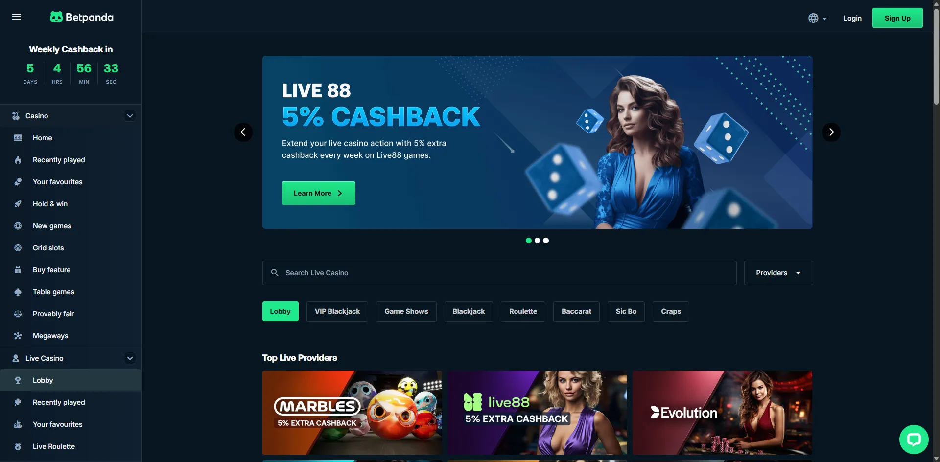 Betpanda Live Dealer Lobby Background Image