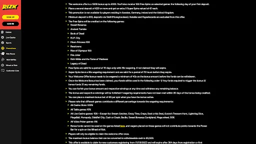 Rizk Casino Welcome Bonus Terms And Conditions Background Image