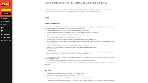 Rizk Casino General Bonus Terms Background Image