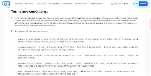 Ice Casino Bonus Terms And Conditions Background Image