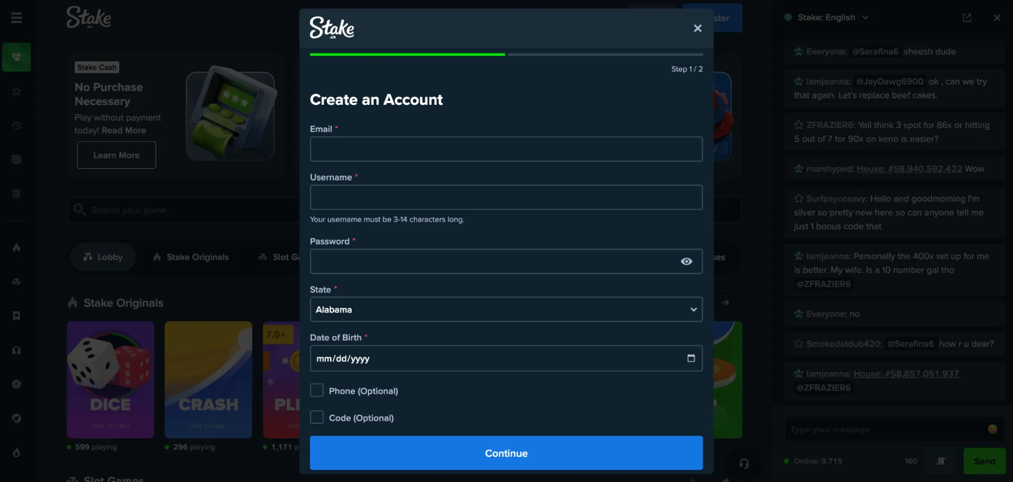 Stake Create An Account Step 1 Background Image