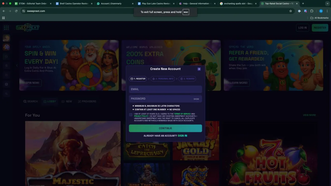 Sweepnext Create Account Background Image