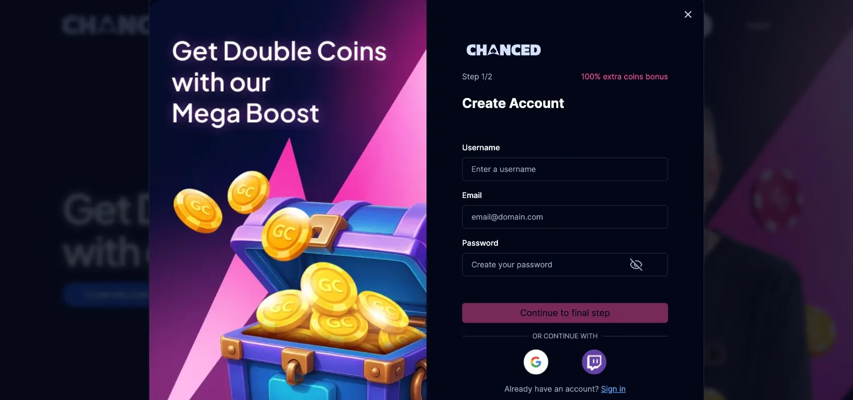 Get Double Coins With Mega Boost Step 1 Background Image