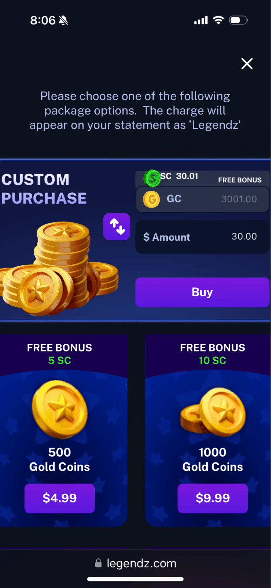 Legendz Package Options Background Image