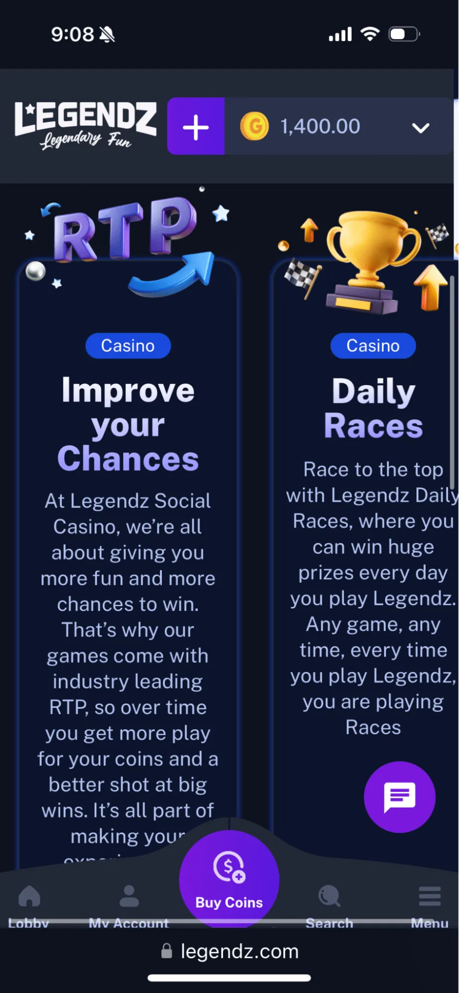 Legendz Casino RTP Background Image