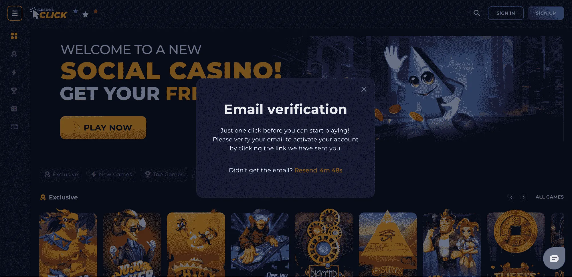 Click Casino Email Verification Background Image