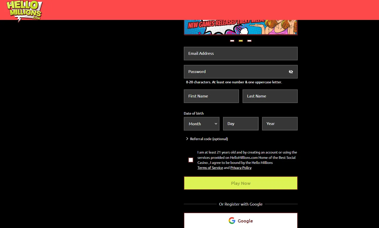 Hello Millions Registration Background Image