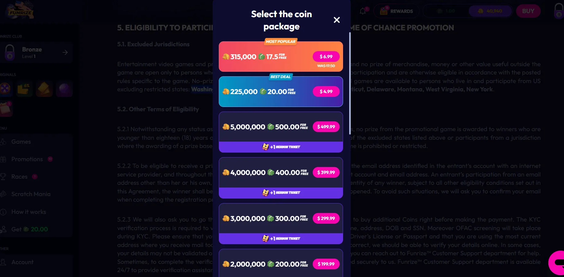 Select The Coin Package Background Image