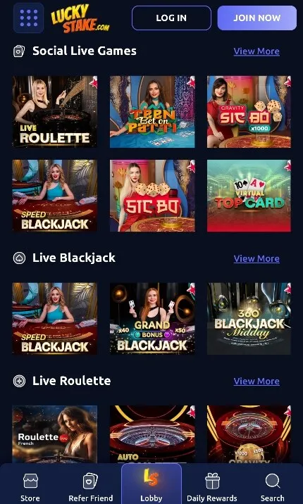 Luckystake Live Games Background Image