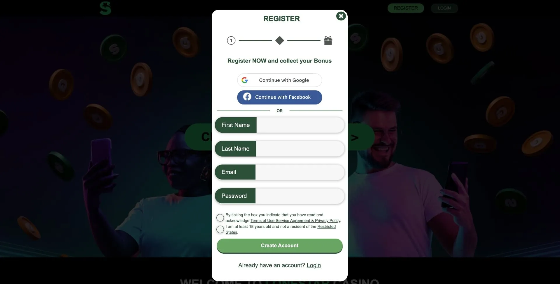 Lonestar Caino Register Step 1 Background Image