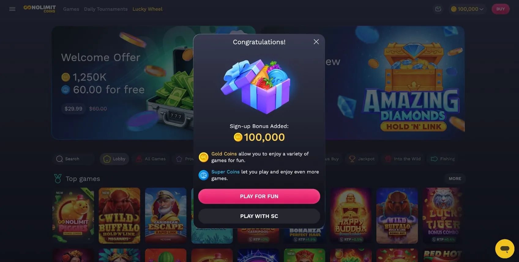 NoLimitCoins Casino Sign Up Bonus Background Image