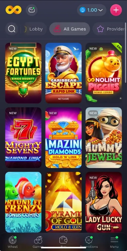 NoLimitCoins Casino Mobile All Games Background Image