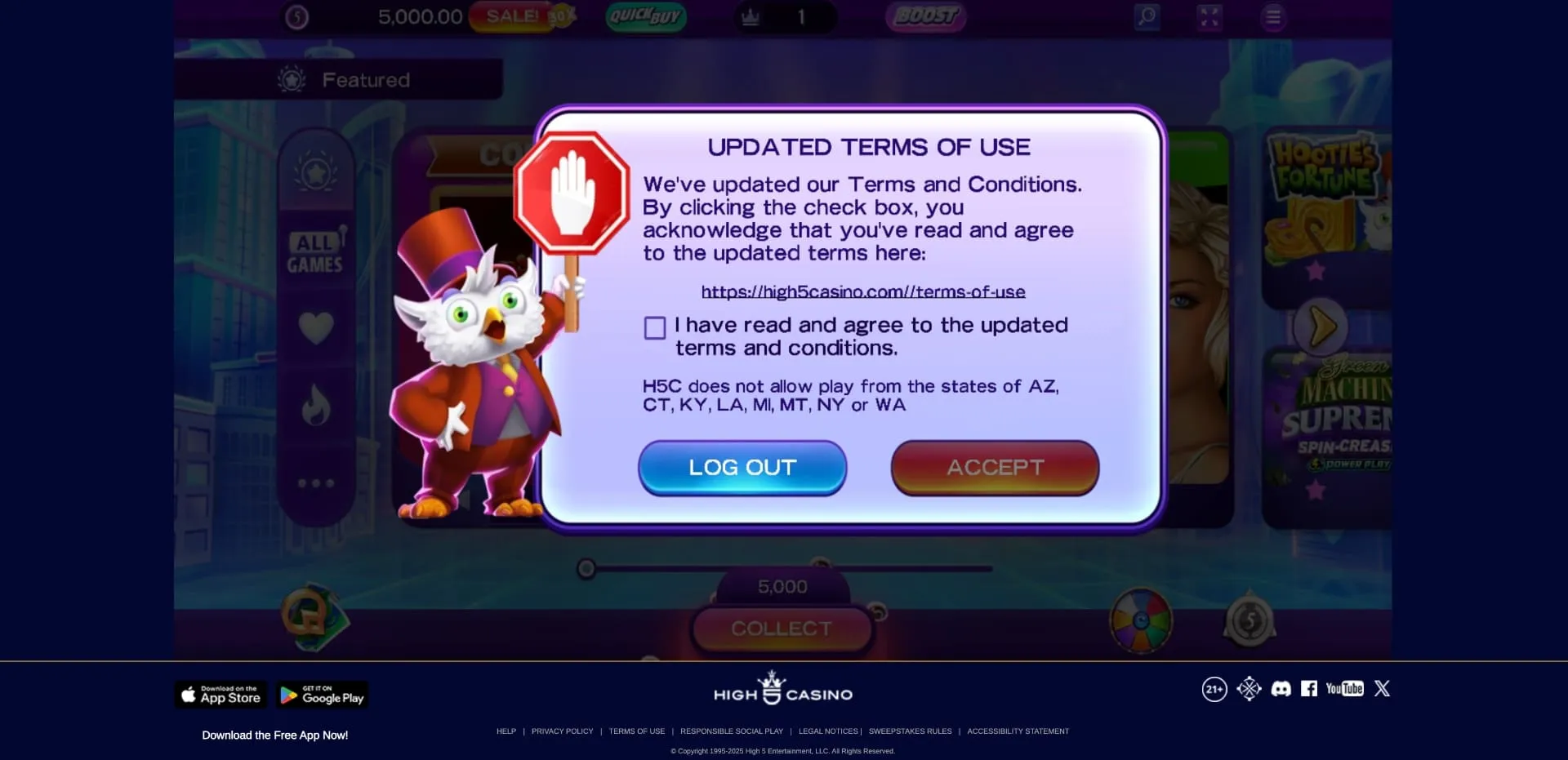 High 5 Casino Terms Of Use Background Image