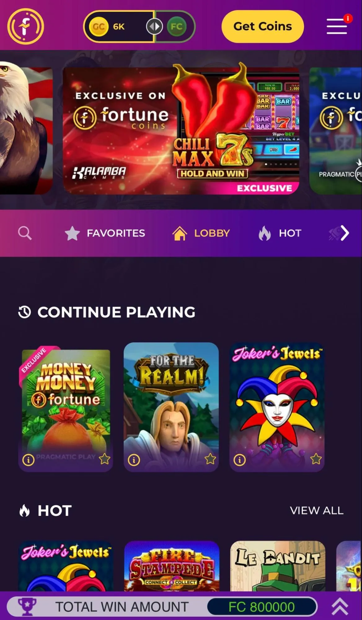 Fortune Coins Mobile Casino Background Image