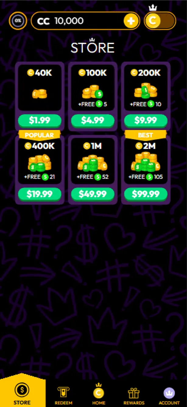 Crown Coins Casino Store Background Image