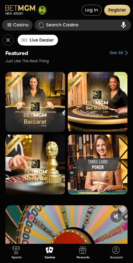 BetMGM Mobile Casino Live Dealer Background Image