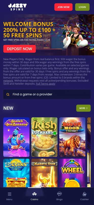 Welcome Bonus Jazzy Spins Background Image